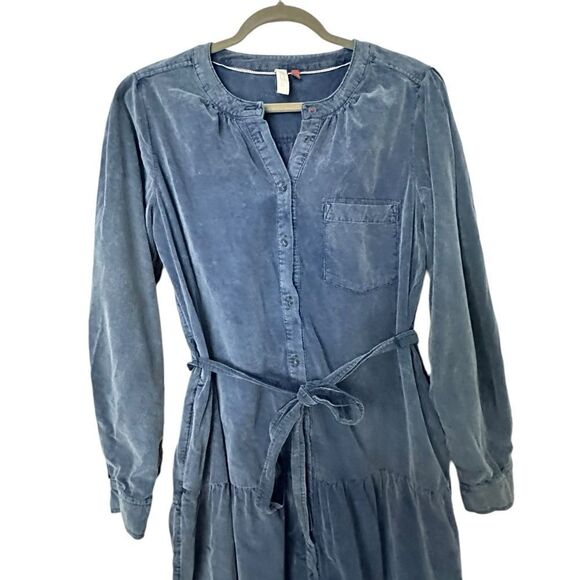 Anthropologie Pilcro Marta Blue Tiered Corduroy Midi  Dress | M - Picture 6 of 13